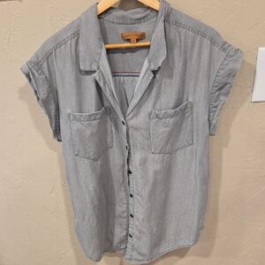 JACHS Girlfriend Chambray Gray Button Down Top Size Med
